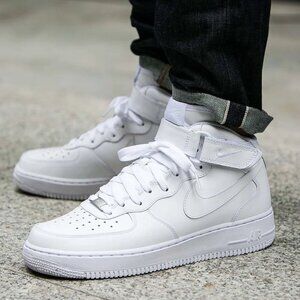 Nike Air Force 1 Mid '07 Men's All White Leather Mid-Top Trainer Sneaker Size 10